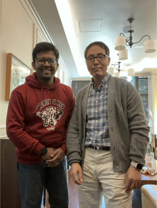 Saptarsi Mondal standing with Prof. Minhaeng Cho at the IBS Center for Molecular Spectroscopy and Dynamics.